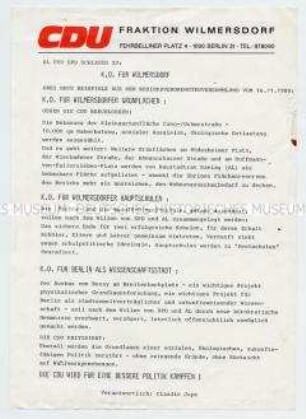 Propagandaflugblatt der CDU Berlin-Wilmersdorf gegen die Kommunalpolitik der SPD