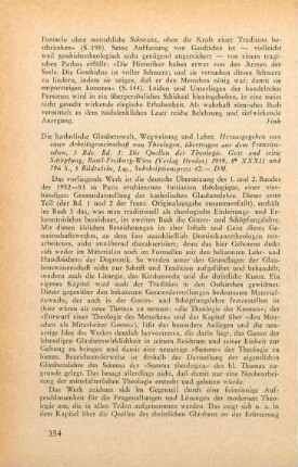 354-357 [Rezension] Die Quellen der Theologie, Gott und seine Schöpfung