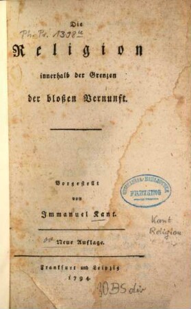 Die Religion innerhalb der Grenzen der bloßen Vernunft