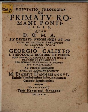 Diss. theol. de primatu romani pontificis