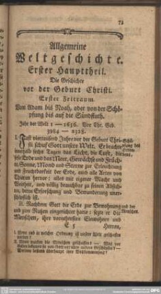 Allgemeine Weltgeschichte. Erster Haupttheil : Die Geschichte vor der Geburt Christie