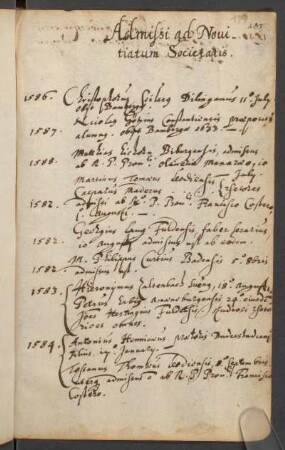 Admissi ad Nouitiatum Societatis [1582 - 1588].
