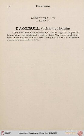 Berichtigung zu Bd. II S. 1: Dagebüll (Schleswig-Holstein)