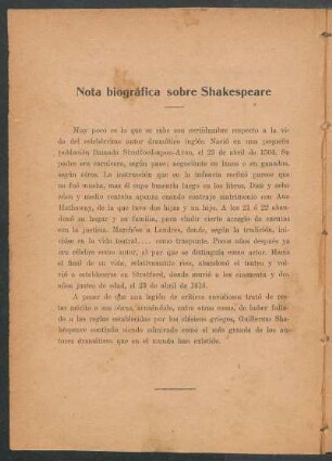 Nota biográfica sobre Shakespeare
