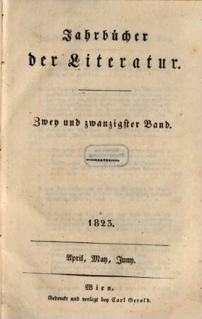 Jahrbücher der Literatur, 22. 1823