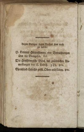 Beym Verleger dieses Buches sind auch zu haben:[...]
