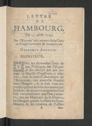 [Lettre de Hambourg, ...]