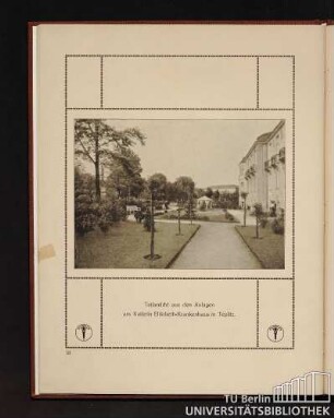Teilansicht aus den Anlagen am Kaiserin Elisabeth-Krankenhaus in Teplitz.