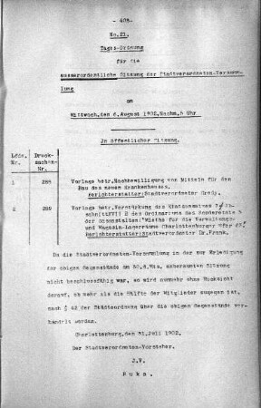 Tages-Ordnung, 06. August 1902