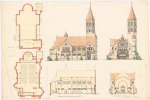 Unzugeordnete Sakralbauten: Grundrisse, Ansichten und Schnitte einer Kirche (1:200)