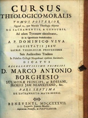 Cursus theologico-moralis. 2,3=7, De Sacramento Matrimonii