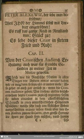 Cap. II. Von der Czaarischen Audientz Ertheilung, auch was für frembde Gesandten zu meiner Zeit in Mosco gewesen
