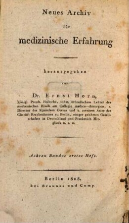 Archiv für praktische Medizin und Klinik. [14]. 1808