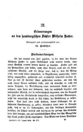 Erinnerungen an den hamburgischen Dichter Wilhelm Hocker.