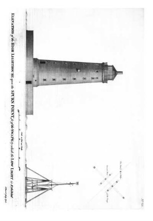 No. 23. Elevation of the High Lighthouse upon the Spurn Point, & of the Swape bey which the Low Light is Exhibited.