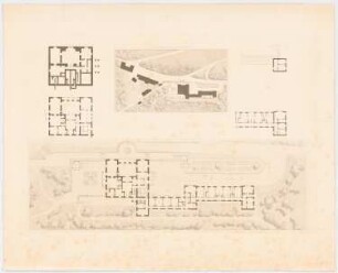 Werke der höheren Baukunst, Darmstadt 1858. Königliches Landhaus, Berchtesgaden: Lageplan, Grundrisse