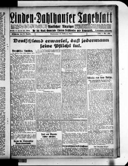 Linden-Dahlhauser Tageblatt : Bochumer Tageblatt : amtlicher Anzeiger für die Groß-Gemeinde Linden-Dahlhausen und Umgegend