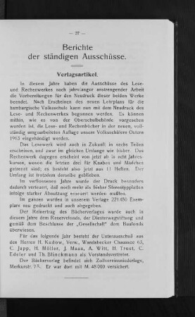 Berichte der ständigen Ausschüsse.
