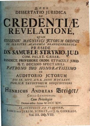 Diss. iur. de credentiae revelatione