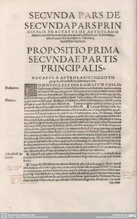 PROPOSITIO PRIMA SECUNDAE PARTIS PRINCIPALIS. VOCABULA ASTROLABICI NEGOTII proprie, dilucide & breviter enunciare.
