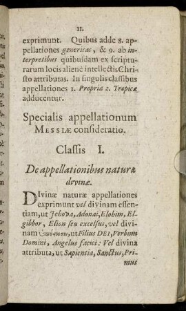 Classis I. De appellationibus naturae divinae