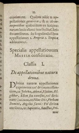 Classis I. De appellationibus naturae divinae