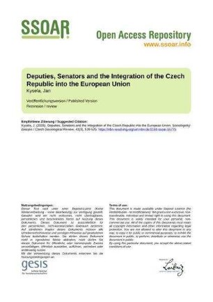 Deputies, Senators and the Integration of the Czech Republic into the European Union
