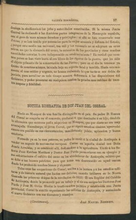 Noticia biográfica de Don Juan del Corral.