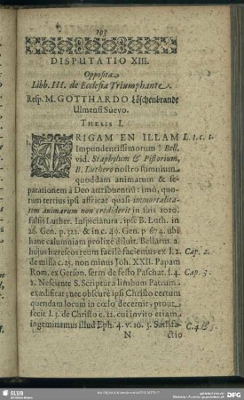 Disputatio XIII. Opposita Libb.III. de Ecclesia Triumphante