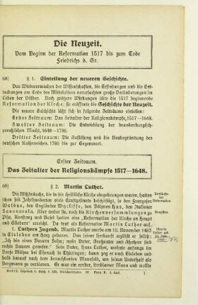 Die Neuzeit. Vom Beginn der Reformation 1517 bis zum Tode Friedrichs d. Gr.