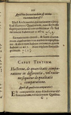 Caput Tertium. Hactenus, de quantitatis comparatione in differentia, vel ratione: sequitur de qualitatis comparatione.