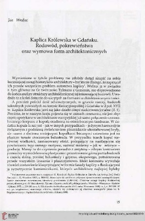 2: Kaplica Królewska w Gdańsku : rodowód, pokrewieństwa oraz wymowa form architektonicznych
