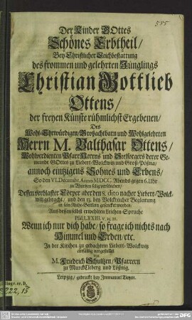 Der Kinder Gottes schönes Erbtheil bey Leichbestattung Christian Gottlieb Ottens ...