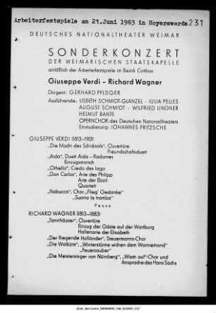 Sonderkonzert [...] Arbeiterfestspiele im Bezirk Cottbus Giuseppe Verdi - Richard Wagner