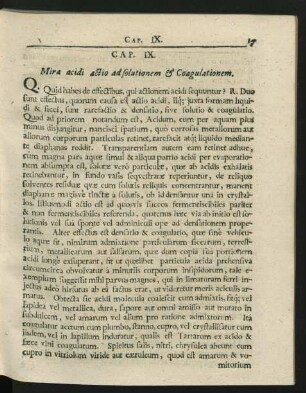 Cap. IX. Mira acidi actio ad solutionem & Coagulationem.