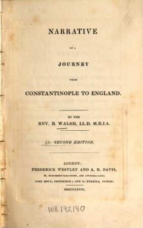 Narrative of a journey from Constantinople to England