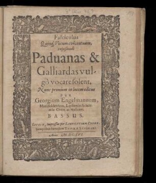 Georg Engelmann: Fasciculus quinque vocum concentuum. Bassus