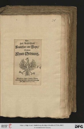 Des Heil. Reichs Stadt Franckfurt am Mayn, Erneuerte Feuer-Ordnung