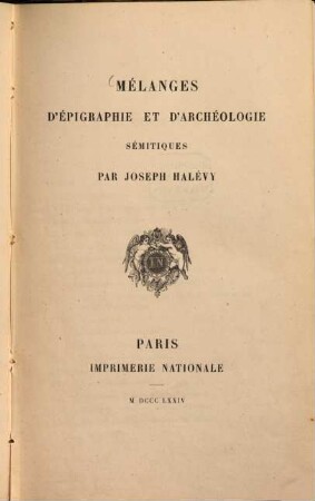 Mélanges d'épigraphie et d'archéologie sémitiques