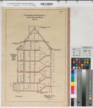 Münster (Münster) dreigeschossige Platzbebauung Grevener Straße Schnitt 1929 1 : 50 50,5 x 33 Zeichnung Westfälische Heimstätte Wohnungsgesellschaft Münsterland