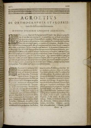 Agroetius De Orthographia Et Proprietate & differentia sermonis