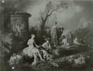 Hirtinnen und Herde am Steinrunddenkmal