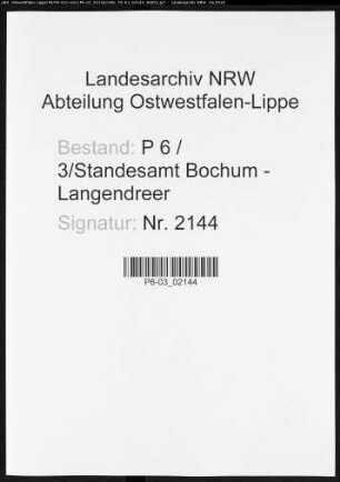Namensverzeichnis Bochum - Langendreer, Todesfälle
