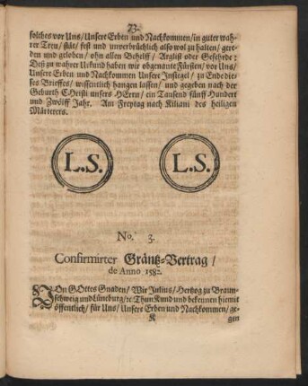 No. 3. Confirmirter Gräntz-Vertrag/ de Anno 1582.