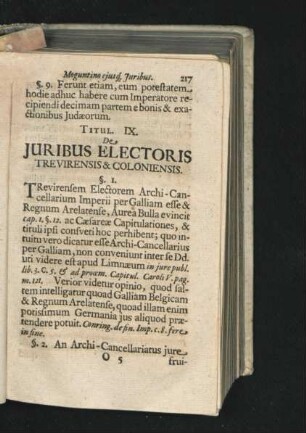 Titul. IX. De Iuribus Electoris Treverensis & Coloniensis.
