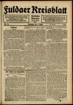 Ausgabe vom Dienstag, den 01. April 1919.