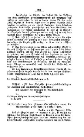 Unterstellung der höheren Stadtschulen unter die Königlichen Provinzial-Schulkollegien : [D. Höhere Lehranstalten]