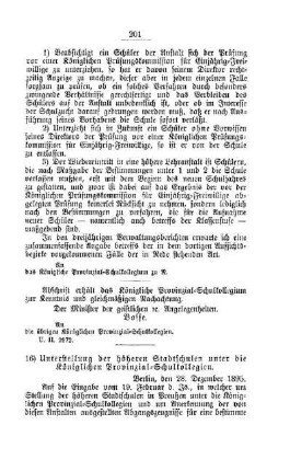 Unterstellung der höheren Stadtschulen unter die Königlichen Provinzial-Schulkollegien : [D. Höhere Lehranstalten]