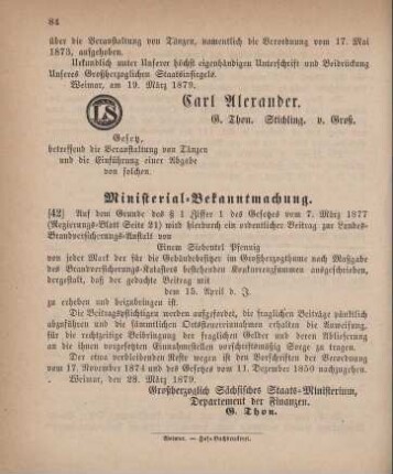 42. Ministerial-Bekanntmachung, das Ausschreiben eines ordentlichen Beitrags zur Landes-Versicherungs-Anstalt betreffend