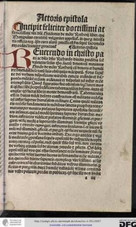 Reverendo in Christo patri ac domino: domino Richardo divina providentia sancte Valentine sedis episcopo...